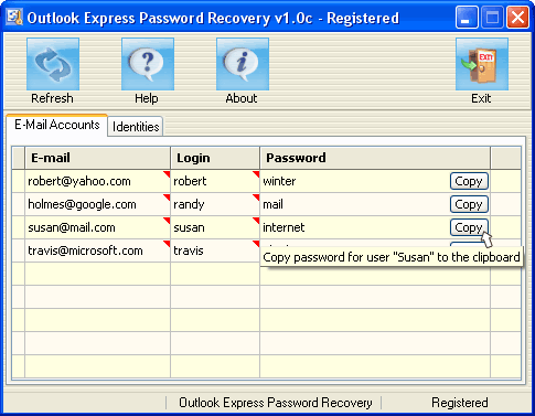 Screenshot for Outlook Express Password Recovery 1.0c