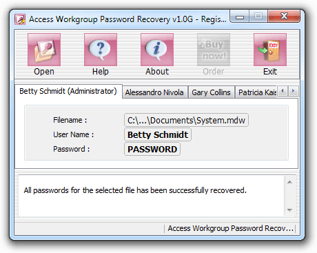Access Workgroup Password Recovery 1.0c