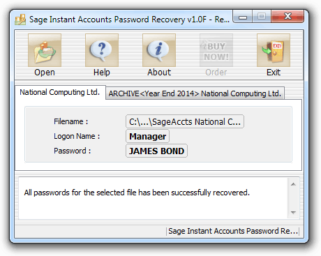 Sage Instant Accounts Password Recovery